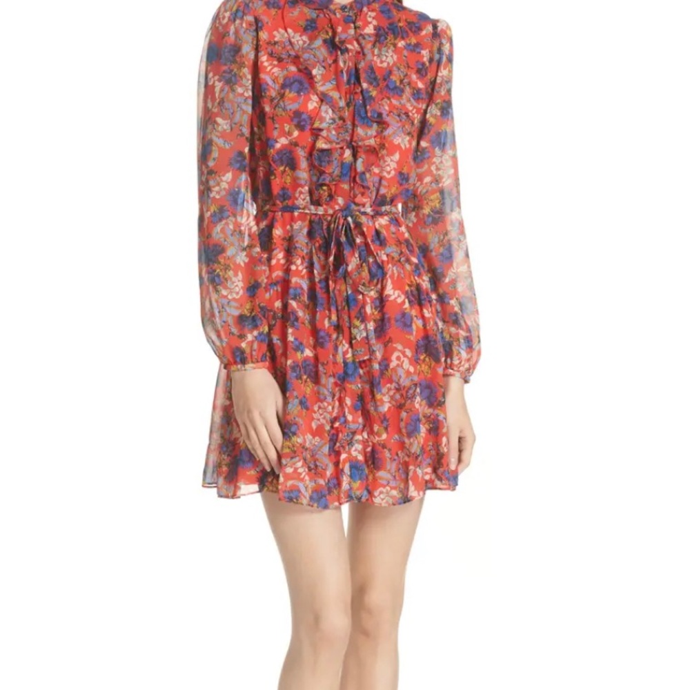 Saloni Tilly Long-sleeve Floral Silk Mini Dress